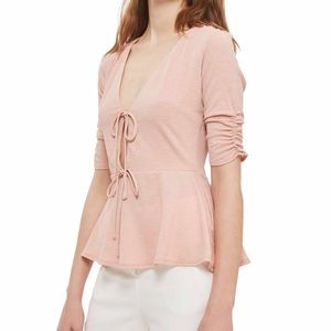 Textured Tie front peplum top